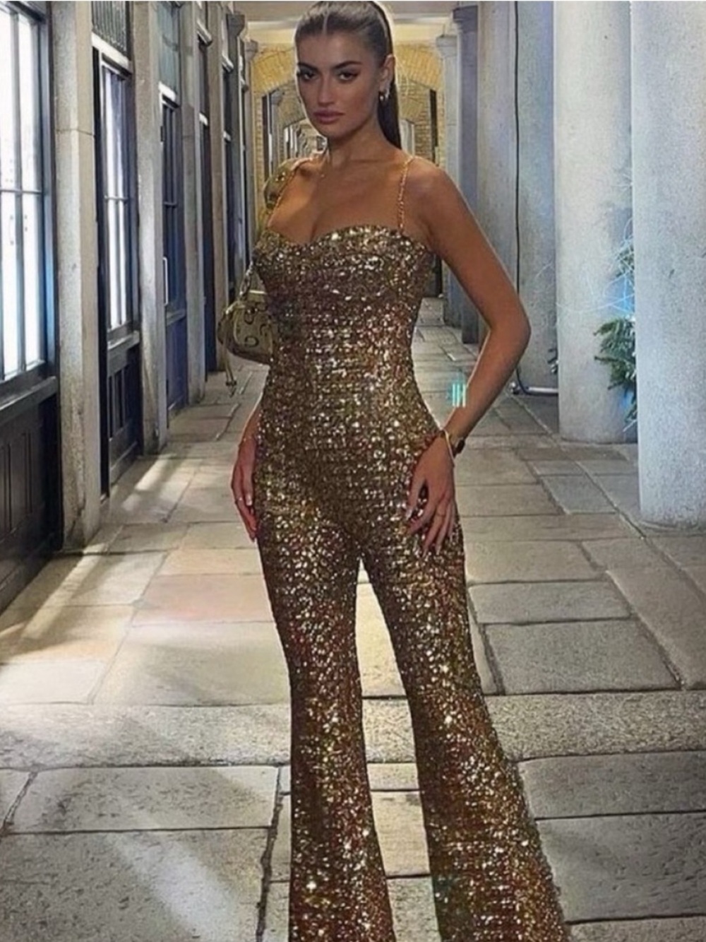 Nadine Merabi Lucinda Gold Jumpsuit